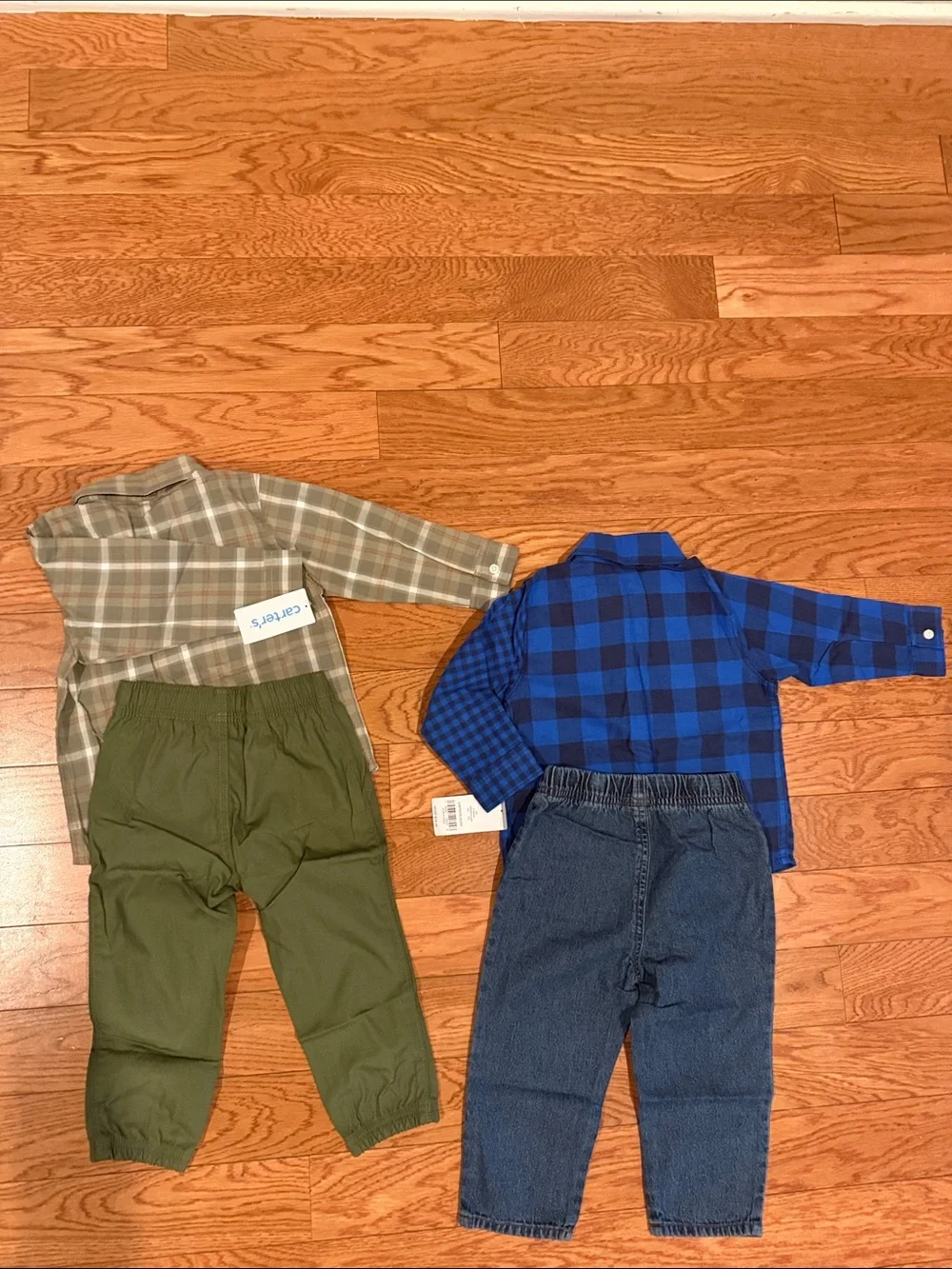 Boys Bundle 2 Carter's Olive & Blue Plaid Toddler Shirt and Pant Sets